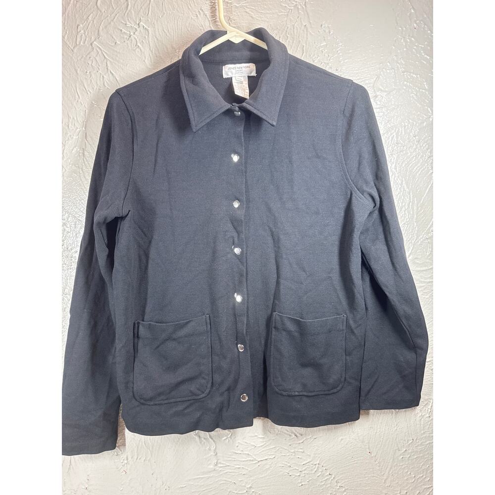 Jones New York Sport Petite Womens‎ Jacket Black Button Up Stretch Size PS Small